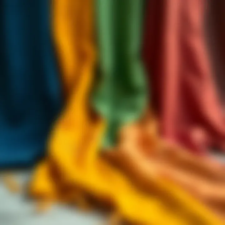 A diverse range of sarongs showcased on different surfaces highlighting texture