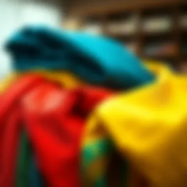 A vibrant collection of solid color sarongs displayed in various folds