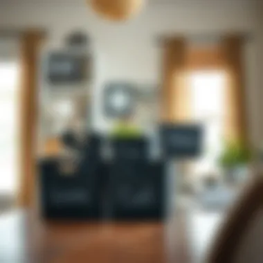 Decorative arrangement of storage bins in a contemporary home office