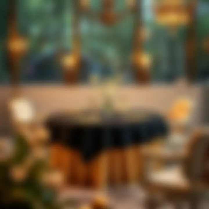 Elegant black rosette tablecloth on a beautifully set dining table