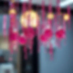 A close-up view of vibrant glitter hanging in an artistic arrangement