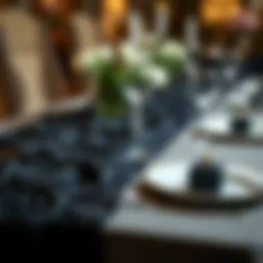 Stylish black rosette tablecloth paired with elegant tableware