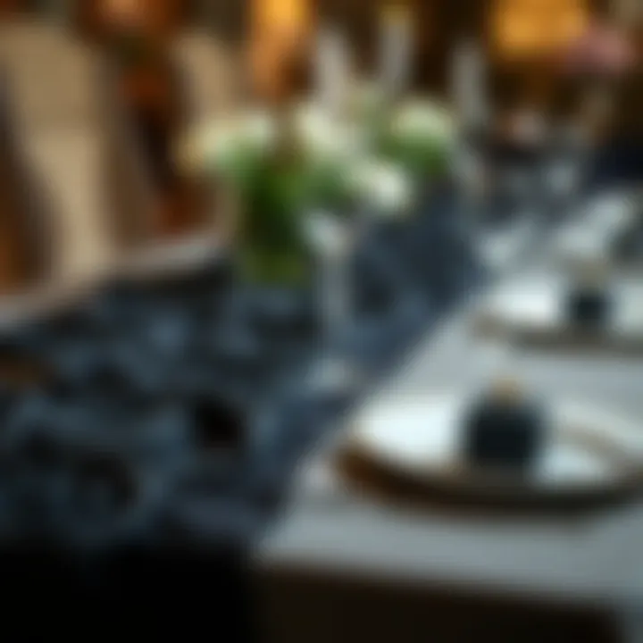 Stylish black rosette tablecloth paired with elegant tableware