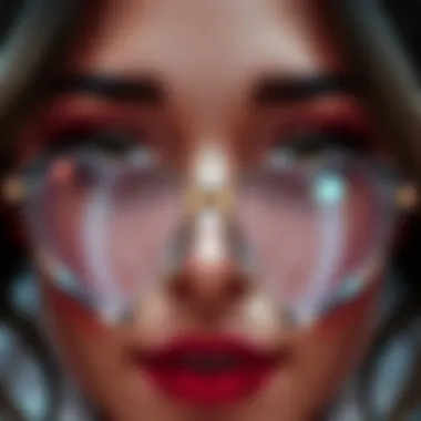 Close-up of intricate design elements of heart shaped glasses