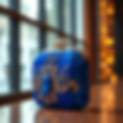Elegant royal blue evening bag with intricate detailing