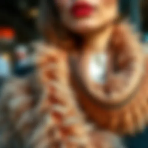 Intricate Details of a Boa Feather Scarf Close-up of a luxurious boa feather scarf showcasing intricate details.