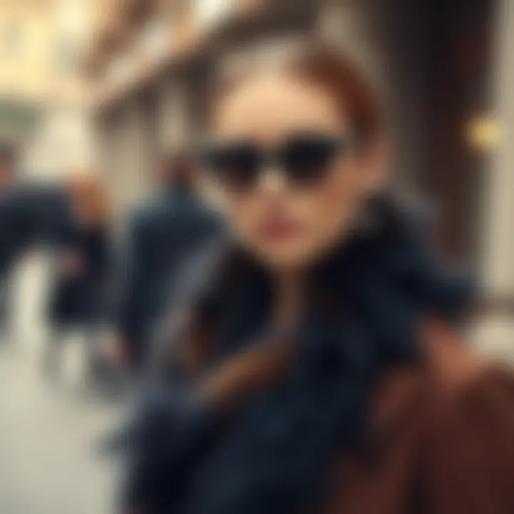 Elegant styling with a boa feather scarf against a chic outfit.