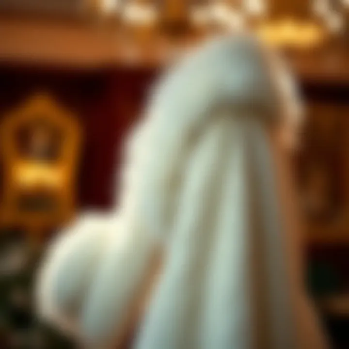 Luxury in Fashion: The White Fur Boa Luxurious white fur boa draped elegantly over a vintage dress