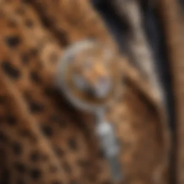 Close-up of a leopard print badge reel showcasing its design details