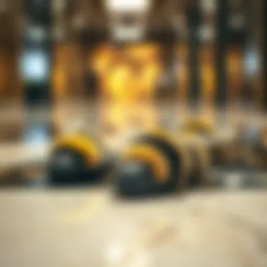 Elegant display of bee slippers on a stylish floor.