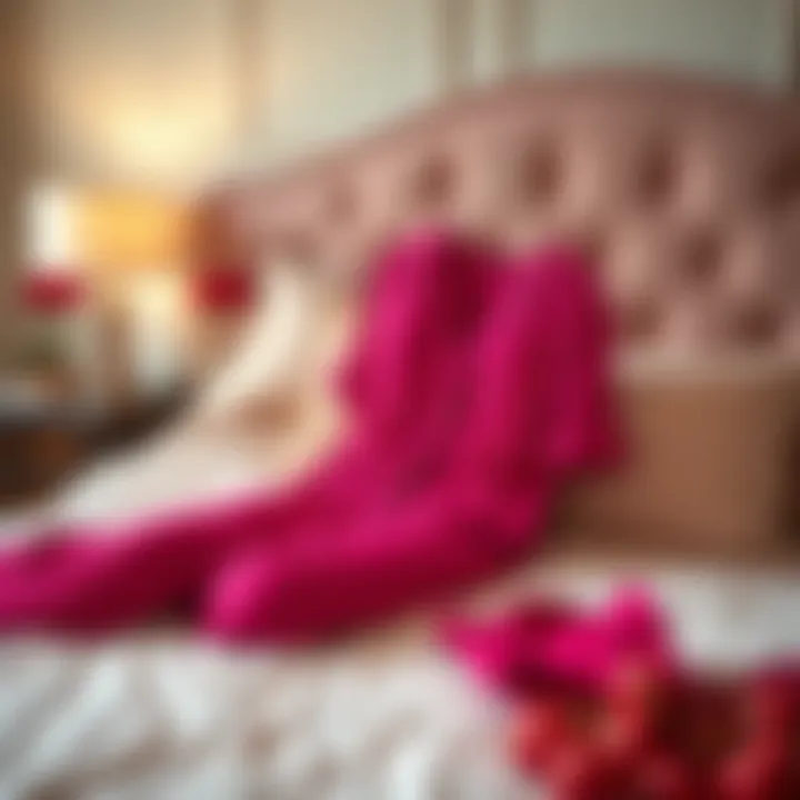 Elegant cherry pajama set displayed on a stylish bed