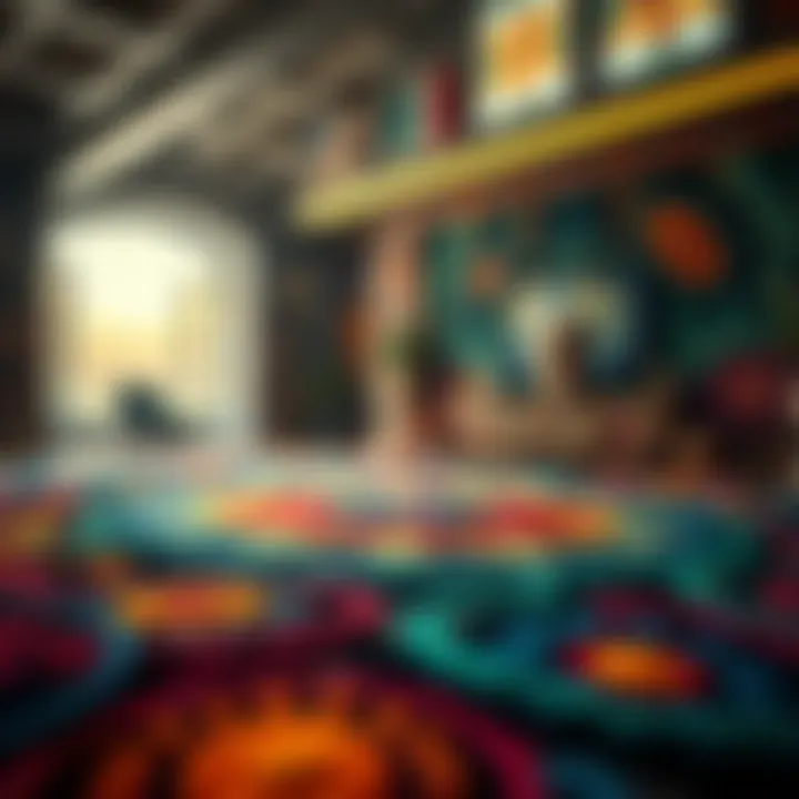 A stunning alien-themed rug showcasing vibrant colors and intricate designs.