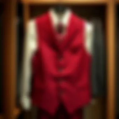A well-maintained burgundy vest displayed in a neatly organized wardrobe