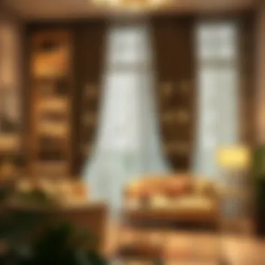 A stylish living room adorned with butterfly lace curtains