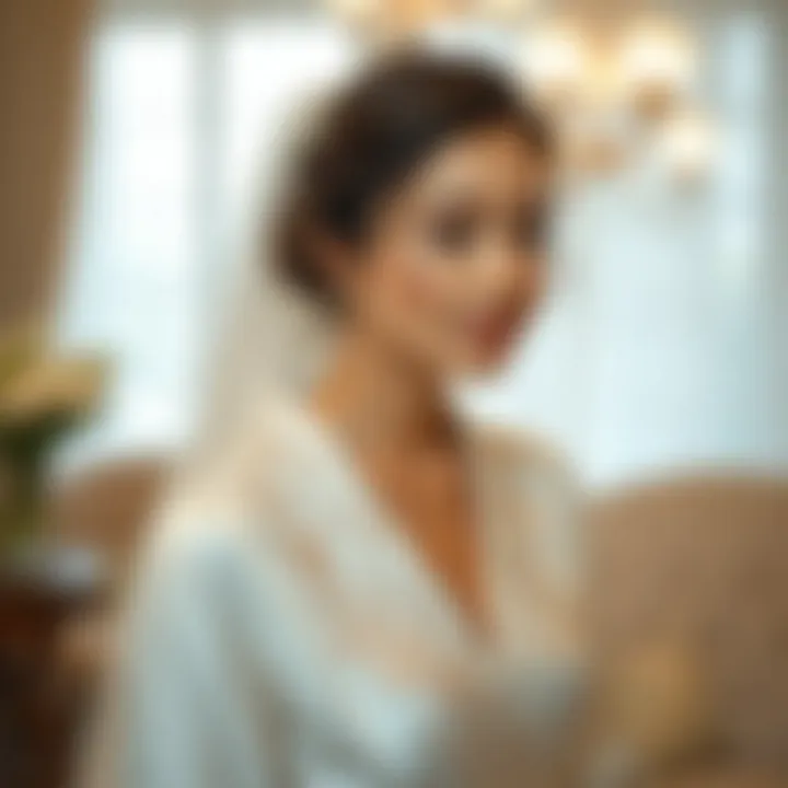 A bride wearing an elegant embroidered robe during the wedding preparations