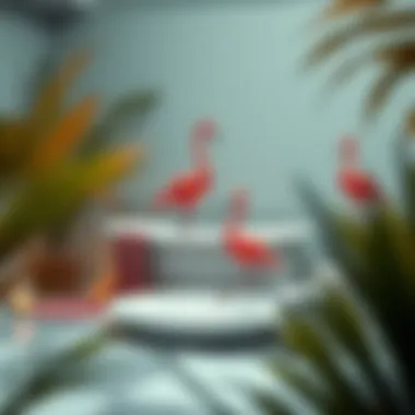 Aesthetic Arrangement of Flamingo Bathroom Set A beautifully arranged flamingo bathroom set that enhances the overall aesthetic and ambiance