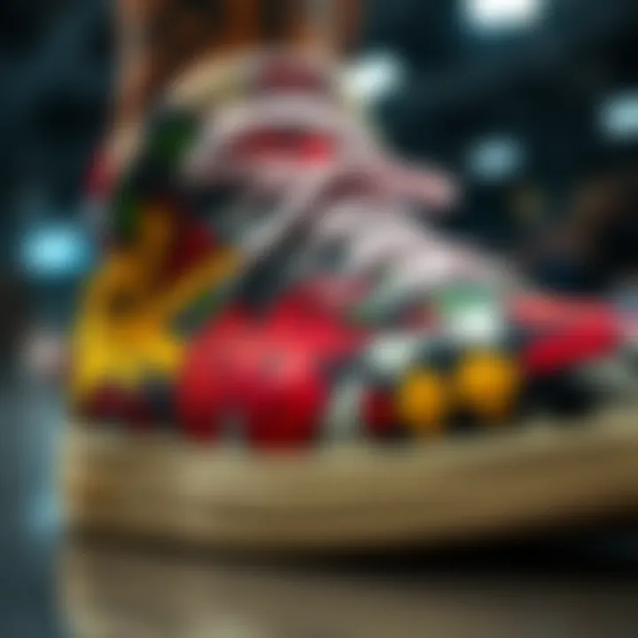 Close-up of intricate designs on customized shoes