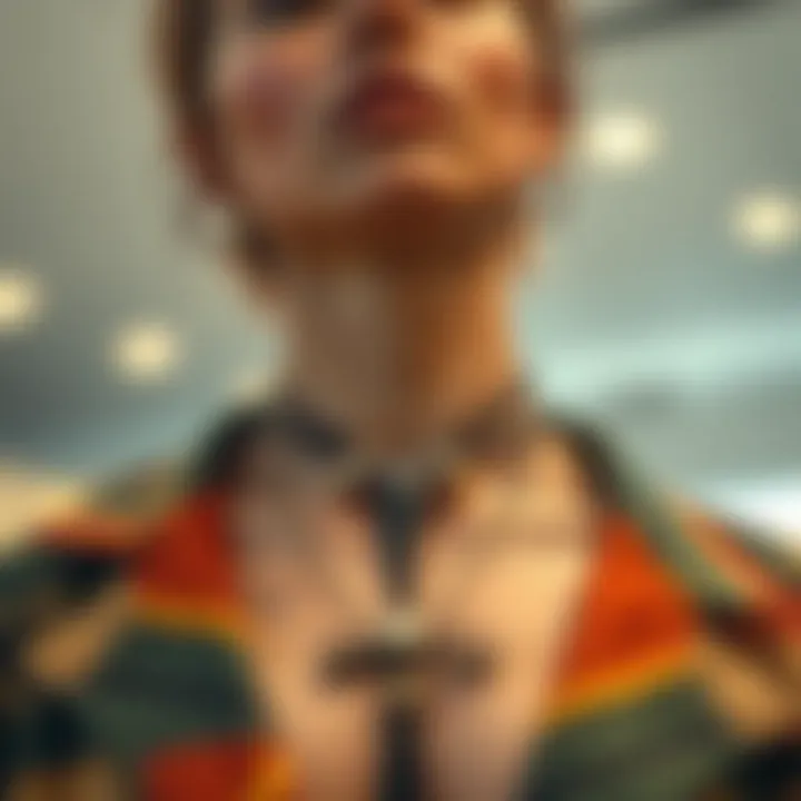 Stylish individual wearing an Italian horn necklace in a contemporary setting.