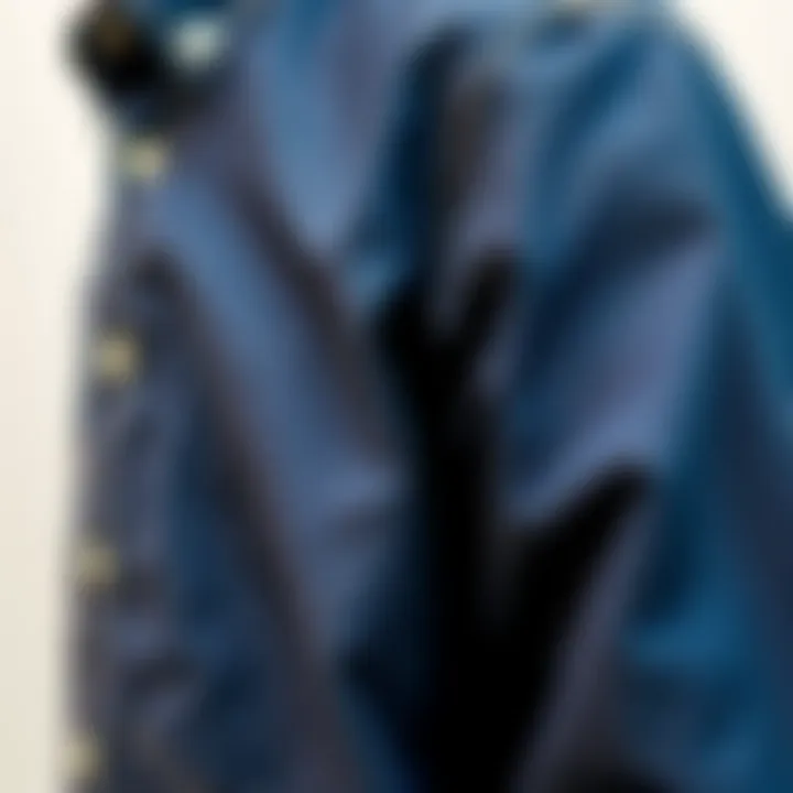 A close-up view of a lined denim shirt showcasing intricate stitching and texture