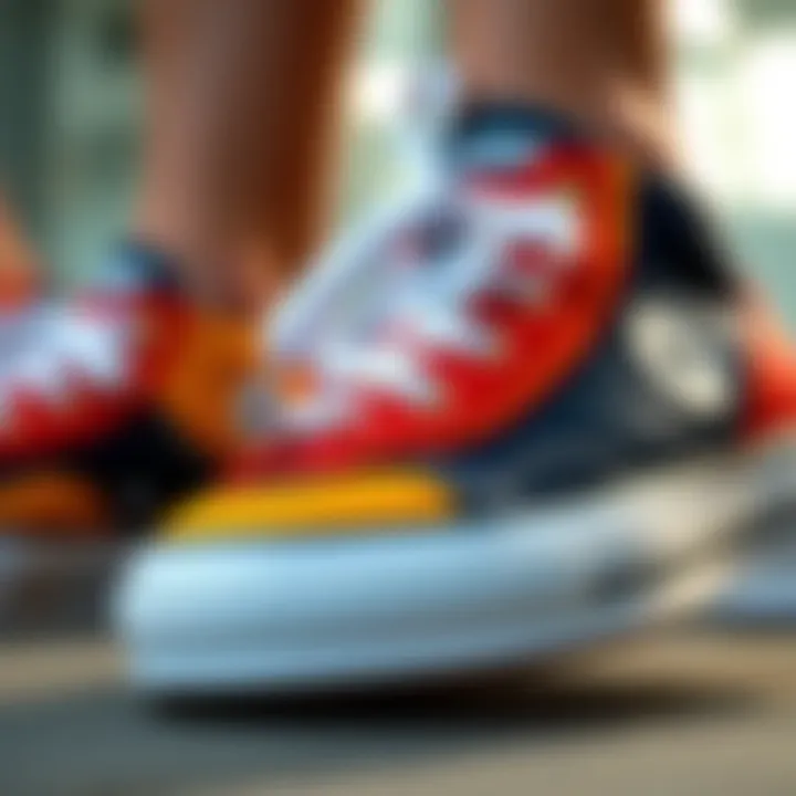 Intricate Colorblocking Details on Converse Close-up of colorblocking detail on Converse shoes, highlighting design intricacies