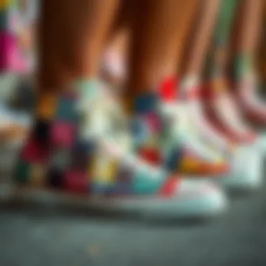 Vibrant Patchwork Patterns on Converse Diverse patchwork patterns on Converse shoes showcasing vibrant color combinations