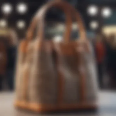 Close-up of round bucket bag detailing and materials