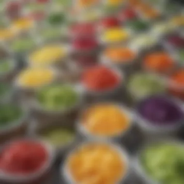 Colorful Dressings in Unique Containers A variety of colorful salad dressings in unique small containers