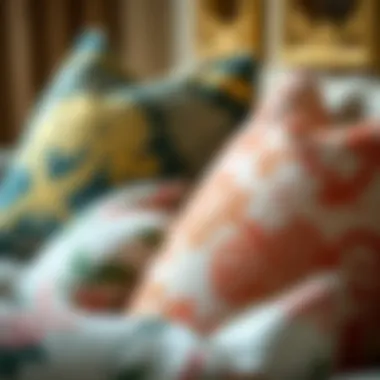 Close-up of luxurious fabrics used in throw pillows