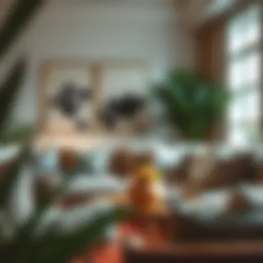 A stylish living room featuring Paris throw pillows