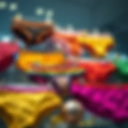 A vibrant display of rainbow-colored panties arranged aesthetically