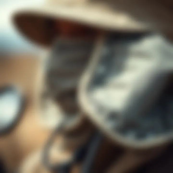 A close-up view showcasing the material and design of a neck cover on a hiking hat.