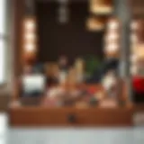 Elegant Arrangement of Wooden Makeup Organizer Elegantly arranged large wooden makeup organizer showcasing various compartments