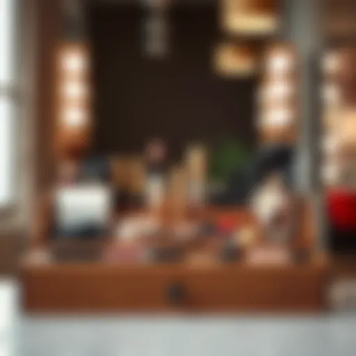 Elegant Arrangement of Wooden Makeup Organizer Elegantly arranged large wooden makeup organizer showcasing various compartments