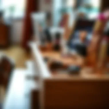 Close-up of intricate craftsmanship in a wooden makeup organizer