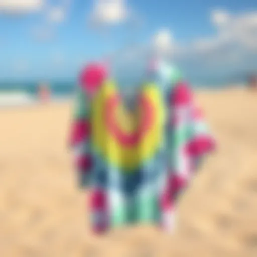 Vibrant tie dye cover up displayed on a sandy beach