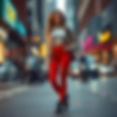 Fashionable styling of high waisted leggings in urban environment