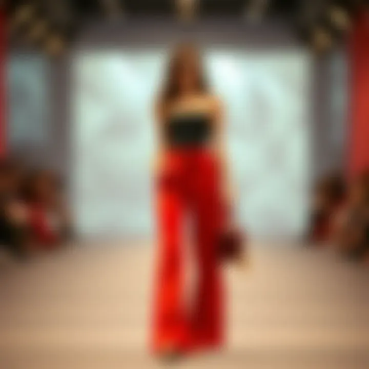 Chic ensemble featuring red wide leg pants styled with a trendy top