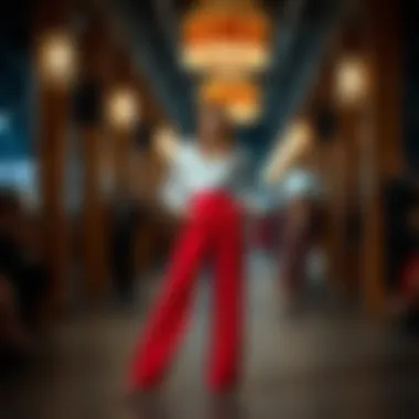 Elegant styling of red wide leg pants suitable for an evening event