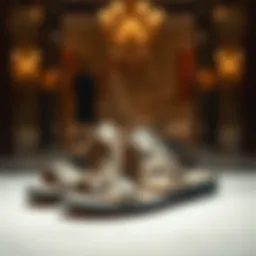Elegant pair of snake skin sandals on display