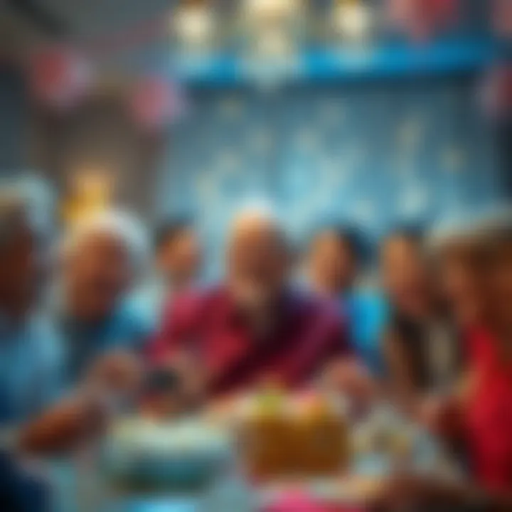 A joyful man enjoying a surprise party surrounded by family