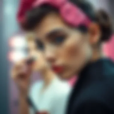 A close-up of a Hello Kitty headband in use during a beauty routine