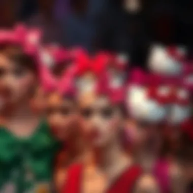 A vibrant collection of Hello Kitty headbands displayed stylishly