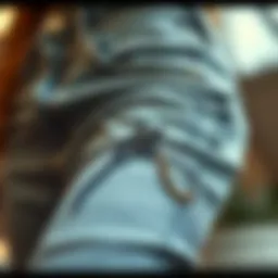 Close-up of high waisted butterfly jeans showcasing intricate design details