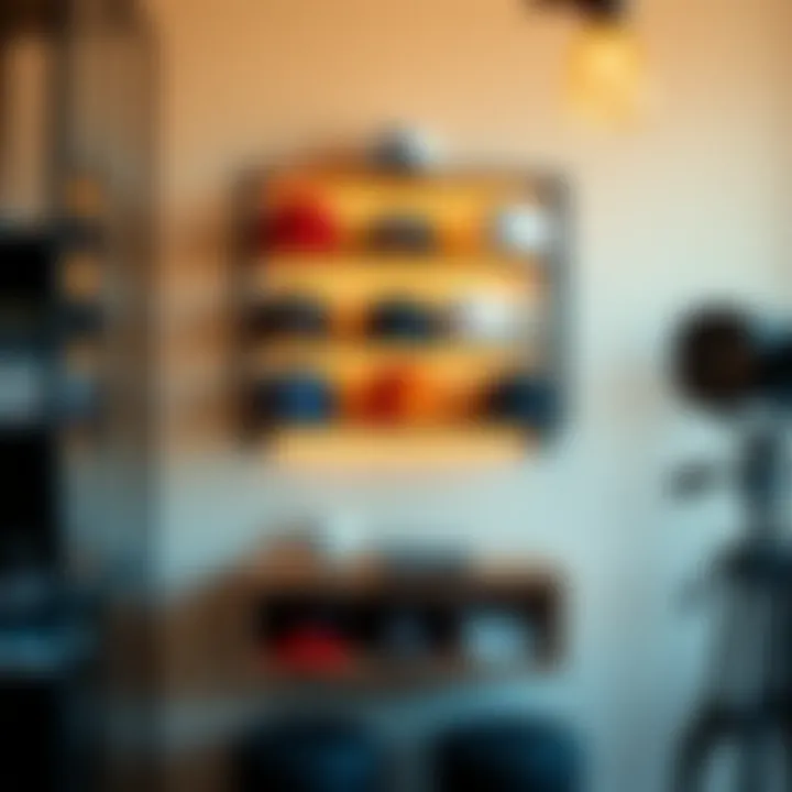 Innovative baseball cap shelf design in a modern setting