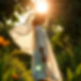 A flowing linen dress in a sunlit garden