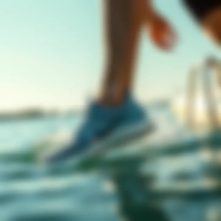 An athlete demonstrating the flexibility and comfort of swim shoes during a water activity.