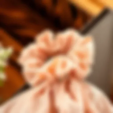 Personalized Touch on Bridesmaid Scrunchies Close-up of a personalized bridesmaid scrunchy with initials