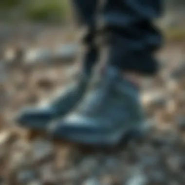 Proper fit of hiking shoes on a rocky surface
