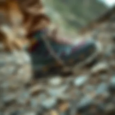 Quick dry hiking shoes on a rocky trail