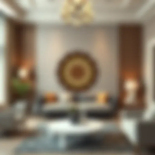 A detailed mandala design in a living room setting